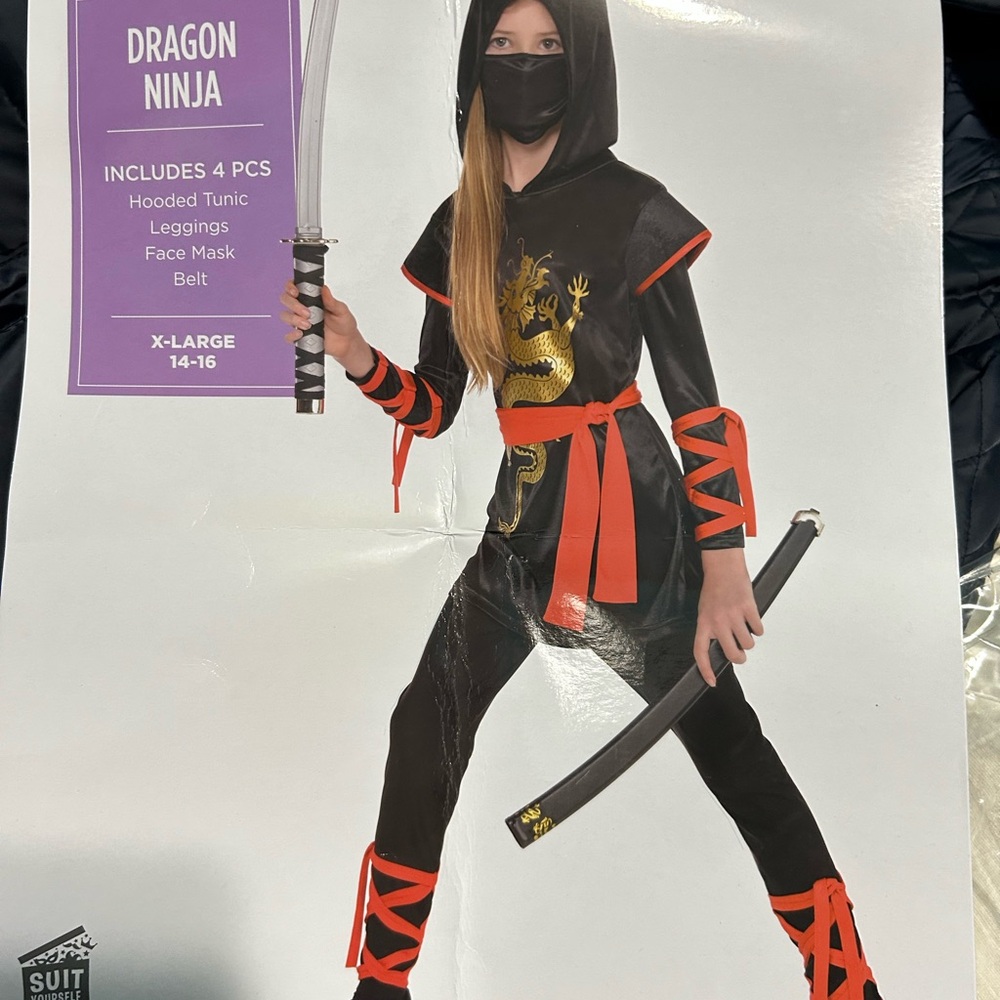Black and Red Ninja Halloween Costume with Dragon Design